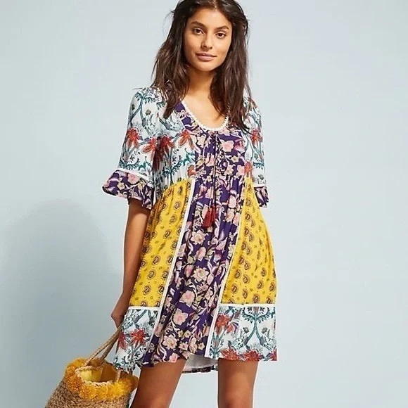 Anthropologie Dresses & Skirts - Anthropologie / M / Patchwork Trapeze Dress / Boho / Beach / Colorful / Resort